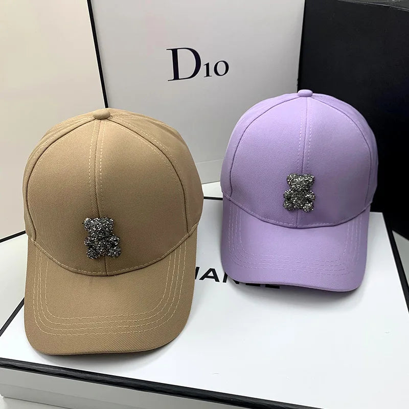 Fashion Designer Summer Baseball Cap for Women Korean Wild Bear Rhinestone Caps Sun Hats Street Kpop Outdoor Visors Hip Hop Hat