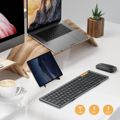 ProtoArc Foldable Keyboard and Mouse, XKM01 Combo for Business Travel 2.4G+Dual Bluetooth Portable for Laptop iPads Tablets