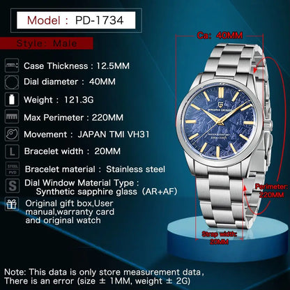 PAGANI DESIGN 40MM Men Quartz Watches Japan TMI VH31 Luxury Business Sapphire 316L Stainless Steel 100M Waterproof Watch For Men