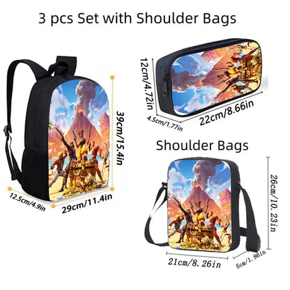 3Pcs Kids Backpack Set, Crossbody & Pencil Bag, FORTNITE Cartoon Bag, Lightweight for Boys and Girls Ages 5-10, Free 3D Printed Keychain