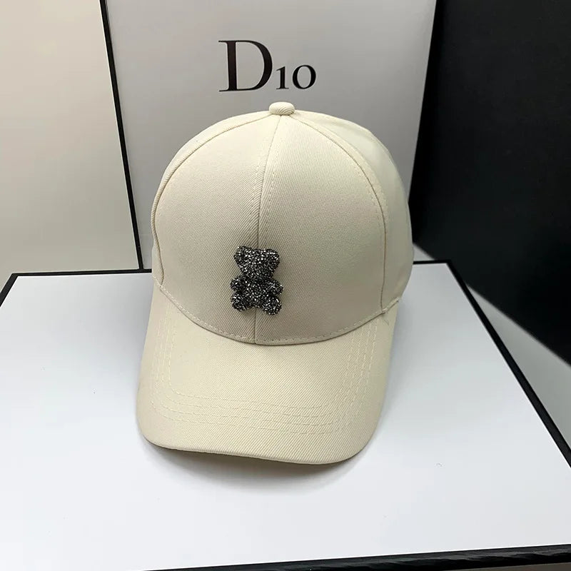 Fashion Designer Summer Baseball Cap for Women Korean Wild Bear Rhinestone Caps Sun Hats Street Kpop Outdoor Visors Hip Hop Hat