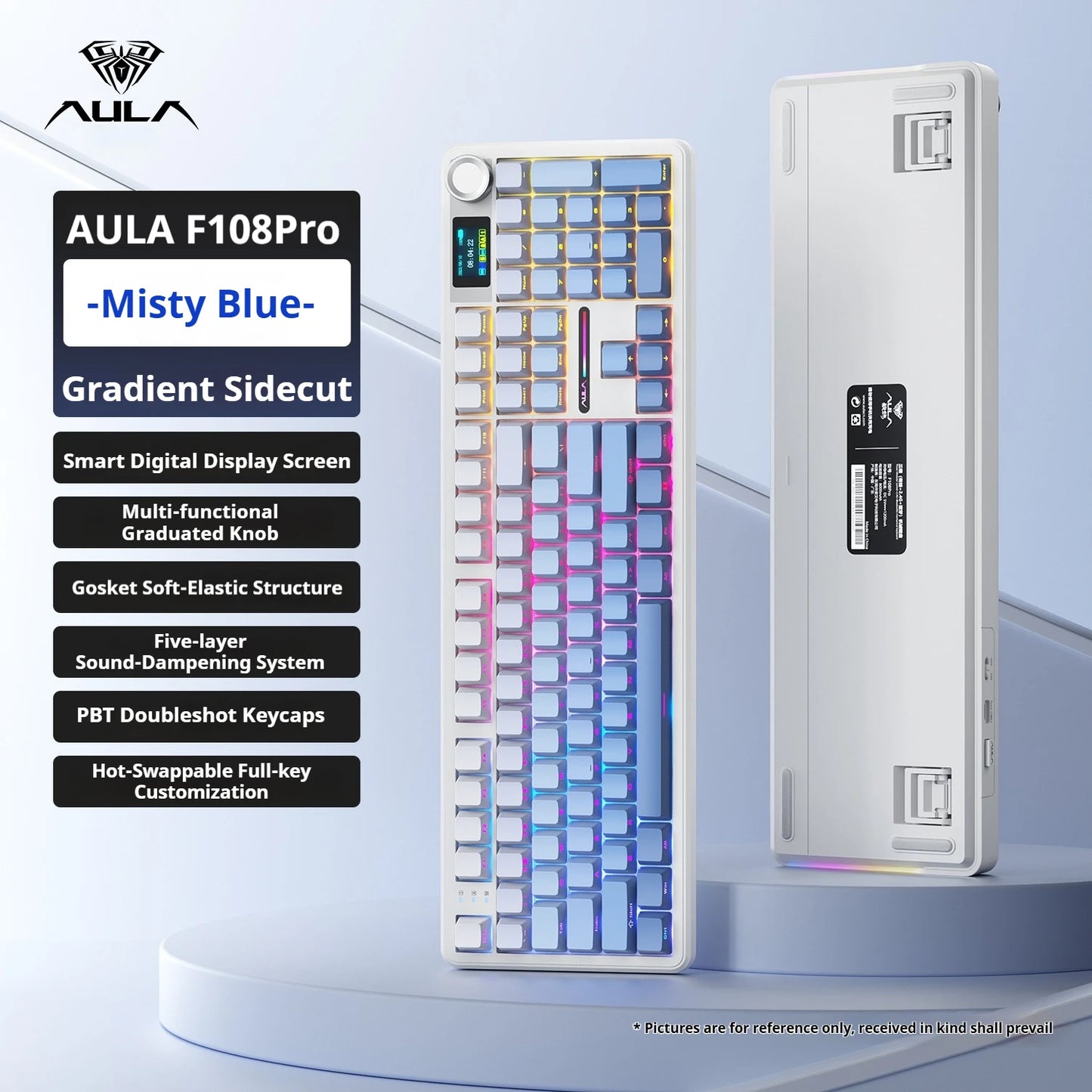 AULA F108 PRO Mechanical Keyboard Custom 100% Layout RGB Backlight Wireless Bluetooth Hifi Switch Gaming Keyboard