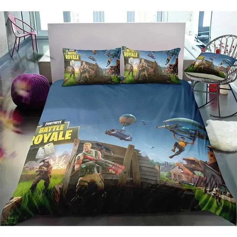 Juego de cama Fortnite con funda nórdica de 3 piezas, diseño 3D, ropa de cama para dormitorio, gaming, anime y dibujos animados, funda de almohada, decoración de habitación, regalo