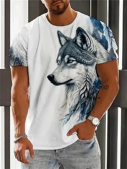 New Wolf Pattern Fitness T Shirt Summer Fashion 3D Printed Animal Graphic Short Sleeve Ready Stock Casual Oversized T-Shirt