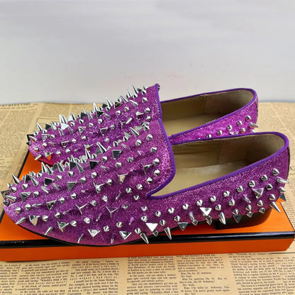 Fashion Blue Bling Spikes Loafers Shoes For Men Luxury Handmade Slip On Mens Dress Shoes Wedding Shoes