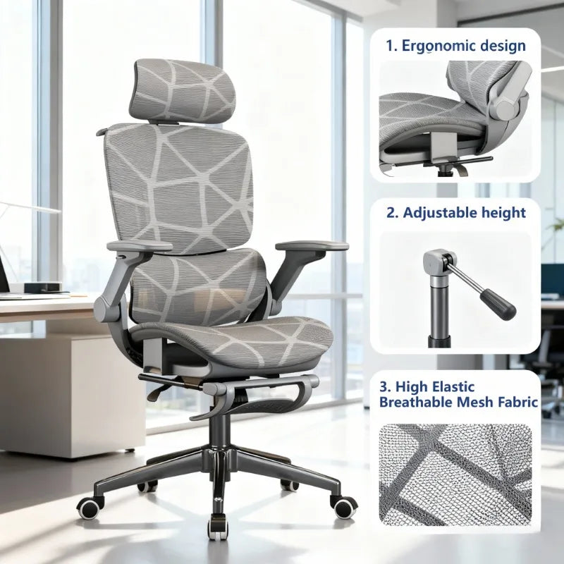 Air Titan Full-Mesh-Büro- und Gaming-Computerstuhl, ergonomischer Schreibtischstuhl für Studierende mit Drei-Zonen-Lendenstütze und gut belüftetem Design