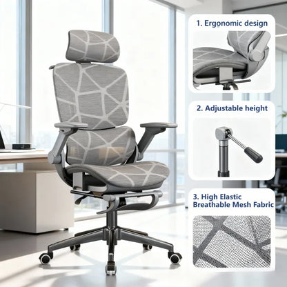 Air Titan Full-Mesh-Büro- und Gaming-Computerstuhl, ergonomischer Schreibtischstuhl für Studierende mit Drei-Zonen-Lendenstütze und gut belüftetem Design
