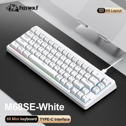 FREEWOLF M68SE 68 key wired mini keyboard, designed ergonomically, Dazzling lights And compatible with multiple systems