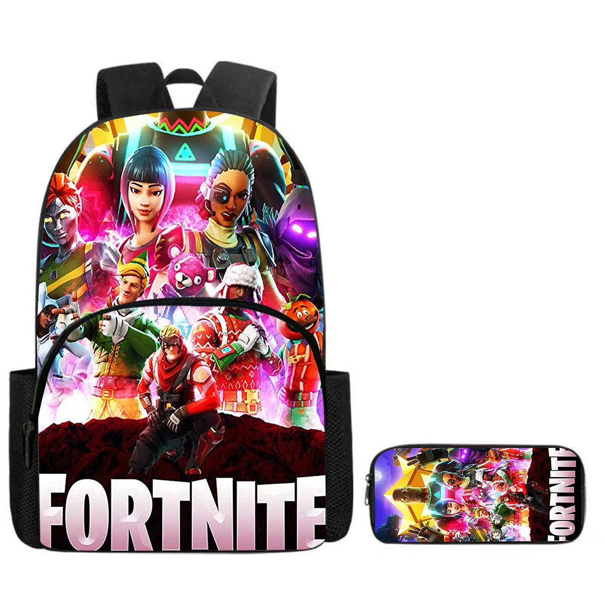Conjunto Fortnite de 2 peças: mochila com bolso frontal e estojo, grande capacidade, mochila escolar cartoon, presente para crianças, rapazes e raparigas, dos 5 aos 8 anos