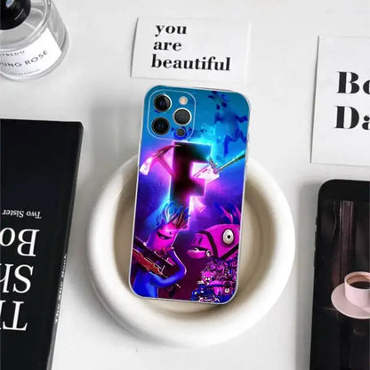 Cartoon B-Battle-R-Royale-F-FortniteS for iPhone 17 16 15 14 13 12 11 Pro Max Plus Transparent Soft TPU Phone Cover