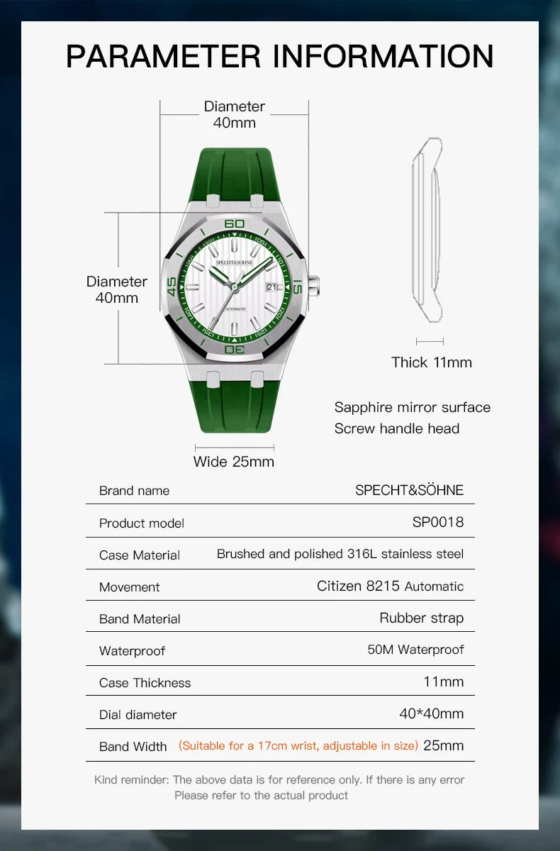 New Arrivals Specht & Söhne Dive Watch 40MM Miyota 8215 Automatic Mechanical Watches For Men Octagon Bezel Steel