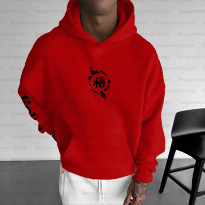 DRAGON BALL Goku Red Hoodie and Jogger Pants Set Men Women Anime Character Print Two Piece Outfit with Black Wu Kanji Design