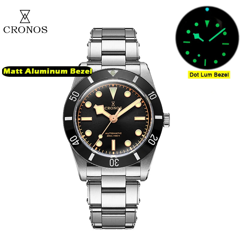 Cronos Luxury Men Watch 37mm Diver BB54 Vintage Automatic Wristwatches Female End Links Sapphire 20 Bar L6033