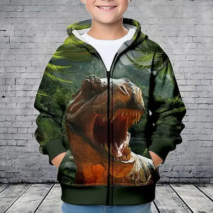 Produit gaming premium Fraquane, Hoodies Animal Dinosaurs 3D Printed Zipper Sweatshirts Boys Girls Sweatshirts Children Fashion Long Sleeve Oversized Hoodie Coat.