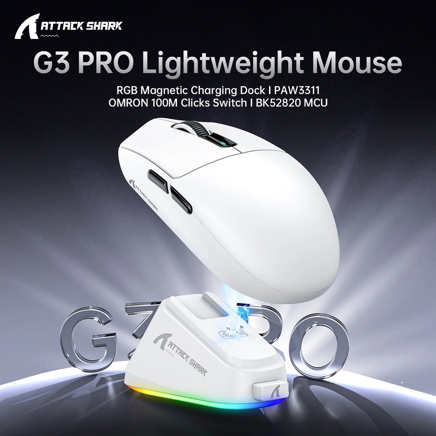 ATTACK SHARK G3PRO Tri-mode Wireless Gaming Mouse with Charge Dock 25000 DPI Ultra Lightweight, PAW3311 Sensor