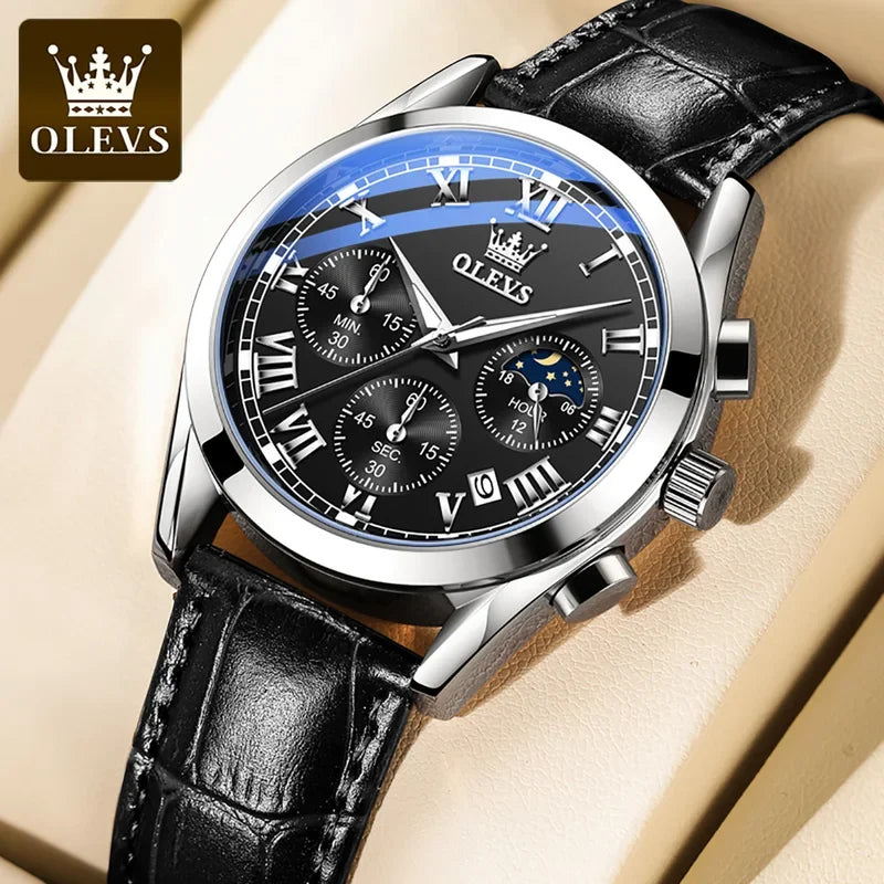 Montre multifonctionnelle pour homme OLEVS 2871, en acier inoxydable, lumineuse et étanche, de luxe, idéale pour les affaires.