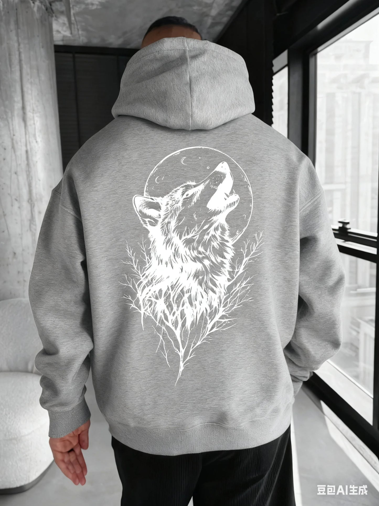 Men's Wolf Pattern Printed Hooded Sweatshirt A Comfortable Casual and Fashionable Hooded Pullover Shirt Men's Clothing