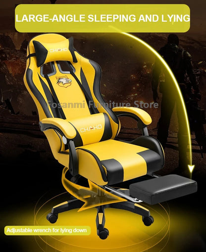 Fosanmi Gaming Chair with Footrest & Headrest, Ergonomic Leather Racing Chair, Swivel Computer Gaming Chair with Adjustable Armrests for Office