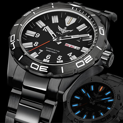 YELANG V1036 42mm Men Quartz Watch Luminous 10 Years Lithium Movement Rotated Dial 30ATM 300m Waterproof Military Style Watches