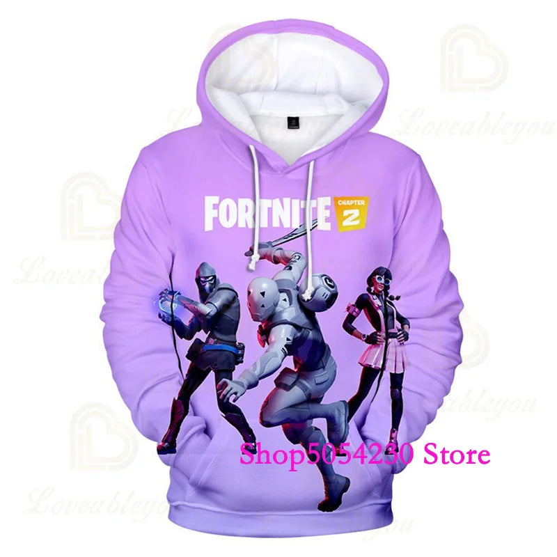 Sweatshirts com Capuz Fortnite Temporada 2 para Rapazes e Crianças, Casuais em Poliéster, com Estampado Cartoon de Heróis de Jogo de Batalha, Pullovers de Outono para Raparigas