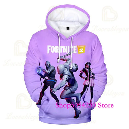 Sweatshirts com Capuz Fortnite Temporada 2 para Rapazes e Crianças, Casuais em Poliéster, com Estampado Cartoon de Heróis de Jogo de Batalha, Pullovers de Outono para Raparigas
