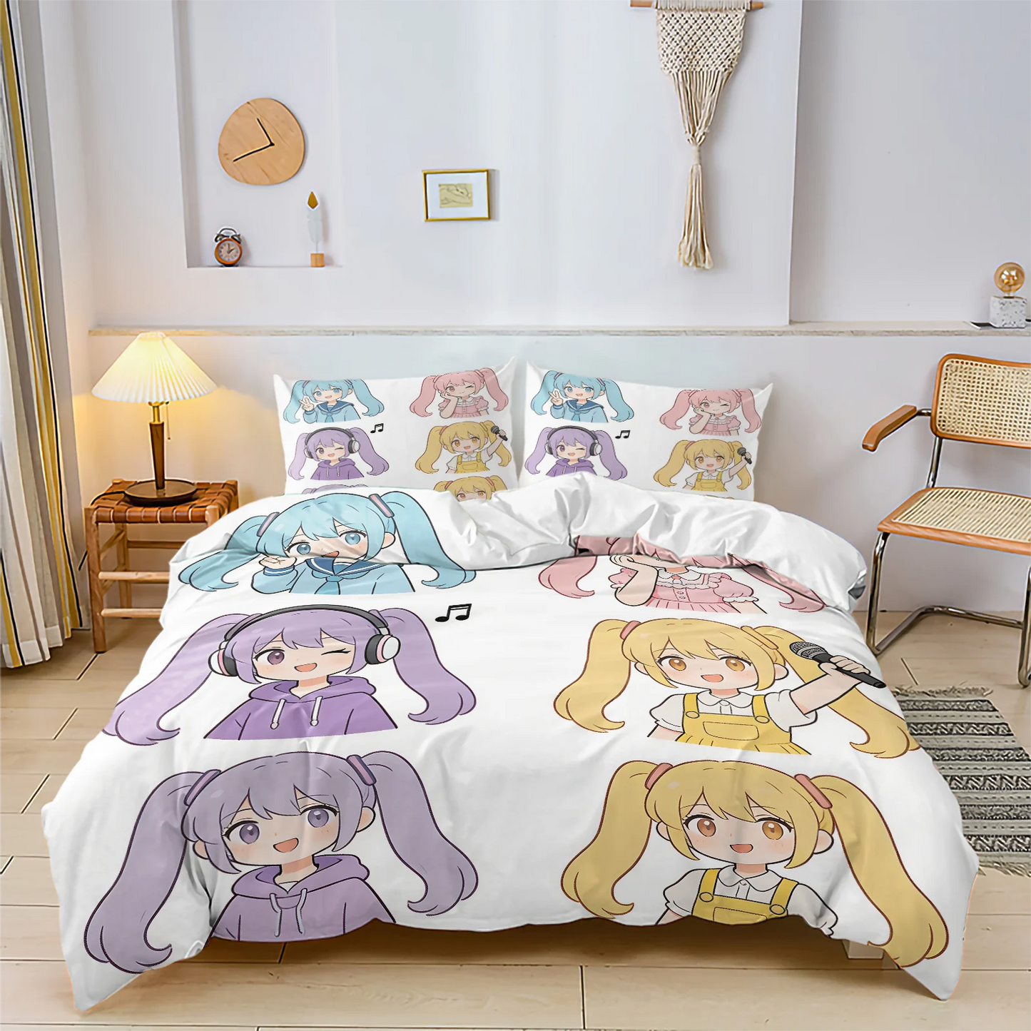 Set navlake za poplun Hatsune Miku u chibi stilu, slatka anime posteljina s jastučnicama, dekor za gaming sobu, spavaću sobu tinejdžera i djece, poklon za fanove