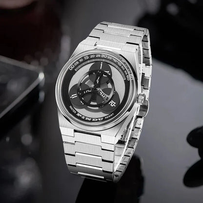 PINDU Turntable Creative Watch Miyota 8215 With Pointerless Design Trendy Steel Business Mechanical Watches Luminous Waterproof
