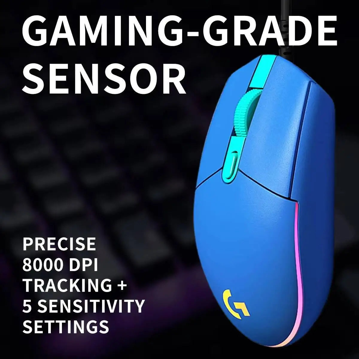 Logitech G203 LIGHTSYNC-mus trådbunden 8000 DPI-sensor RGB Sync 6 knappar mekanisk spänning för kontor och gaming