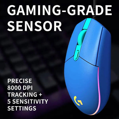 Logitech G203 LIGHTSYNC-mus trådbunden 8000 DPI-sensor RGB Sync 6 knappar mekanisk spänning för kontor och gaming