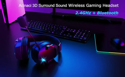 Gaming Headset with Detachable Noise Cancelling Microphone – 3 Mode Wireless Bluetooth 5.3 2.4G USB & 3.5mm Wired Gaming Headset with 50mm Drivers