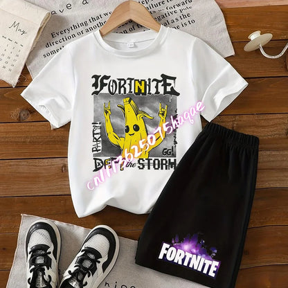 Fortnite Series T-shirt Shorts Suit for Children Hot Game Top and Pants Set Summer Cute Home Loungewear Outfit Birthday Gift