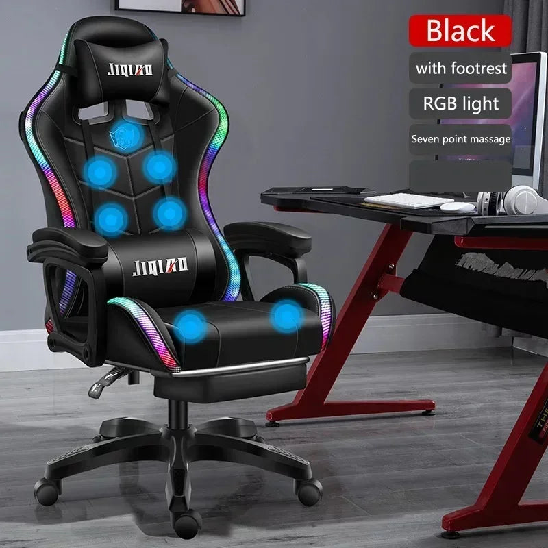 Ergonomic Gaming Chair with Massage Function, RGB Light Swivel Recliner Office Chair, Adjustable High Quality Computer Gamer Chair