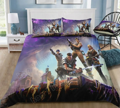 Juego de cama Fortnite con funda nórdica de 3 piezas, diseño 3D, ropa de cama para dormitorio, gaming, anime y dibujos animados, funda de almohada, decoración de habitación, regalo