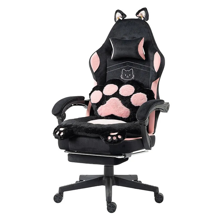Chaise de jeu pour adultes, chaise d'ordinateur ergonomique inclinable avec support lombaire et appui-tête, lumières LED RGB, design oreilles de chat