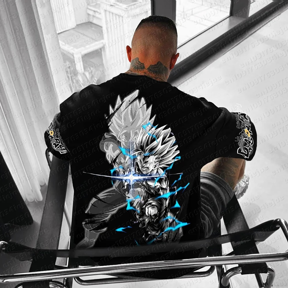 T-shirt Dragon Ball de verão 2026, 100% algodão, com estampado, novo modelo masculino de anime, confortável e respirável, tamanho grande, casual e largo