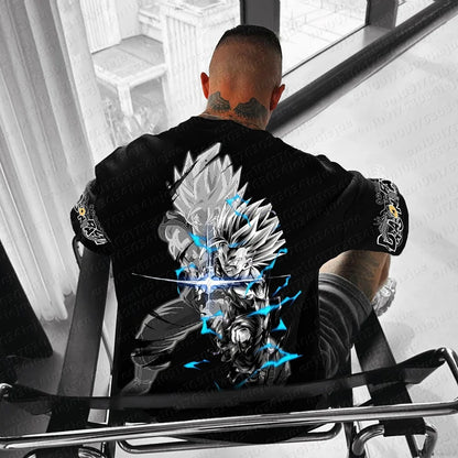 T-shirt Dragon Ball de verão 2026, 100% algodão, com estampado, novo modelo masculino de anime, confortável e respirável, tamanho grande, casual e largo