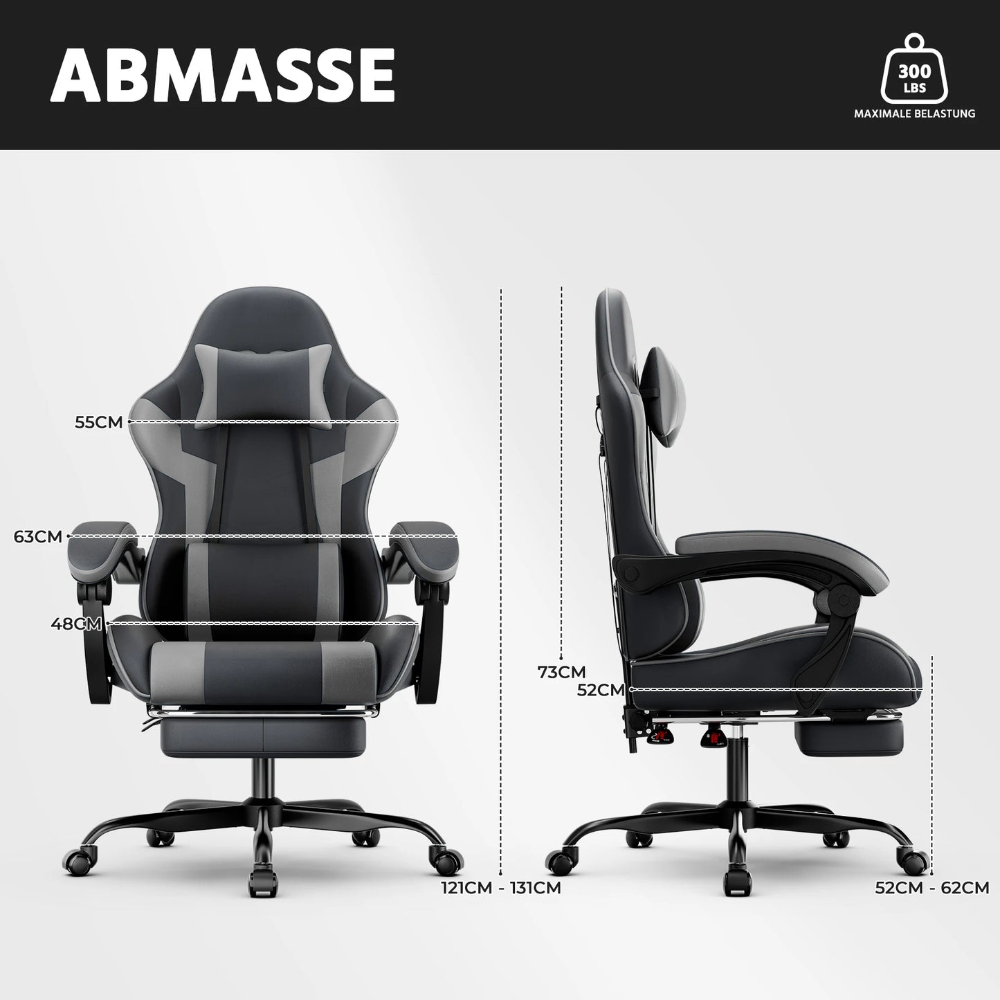 Ergonomic Gaming Chair with Lumbar Support, Adjustable Reclining PC Gaming Chair, Breathable PU Leather Office Chair, 200kg Heavy Duty