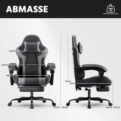 Ergonomic Gaming Chair with Lumbar Support, Adjustable Reclining PC Gaming Chair, Breathable PU Leather Office Chair, 200kg Heavy Duty