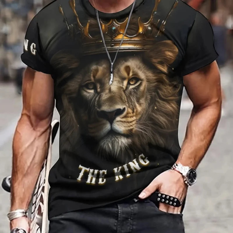 3D Printed Bear Wolf Lion T-Shirt For Men Cool Animal Pattern Tees Fashion Casual Oversize Tops Street Sport O-Neck T Shirts