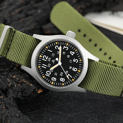 Militado ML05 38mm Military Watch Miyota 2035 Movement Domed Sapphire Crystal C3 Green Luminous 10Bar Waterproof Vintage Watches