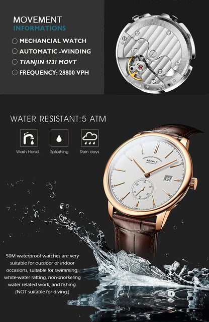 Relógio BORMAN BM3817 TOP Novo 42 de Luxo para Homem, Mecânico Automático, Vidro de Safira, Ultrafino, 50M à Prova de Água, com Submostrador