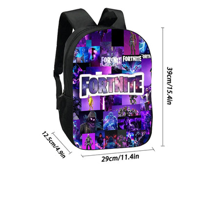 Fortnite Cartoon 3-teiliges Rucksack-Set für Jungen und Mädchen, unisex, mit Schulranzen, Lunch Bag und Federmäppchen, geeignet für Kinder von 5-8 Jahren