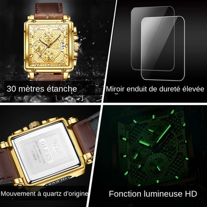 OLEVS Top Brand Men's Watches Luxury Square Quartz Wrist Watch Original Waterproof Luminous Chronograph Watch for Men Relogio