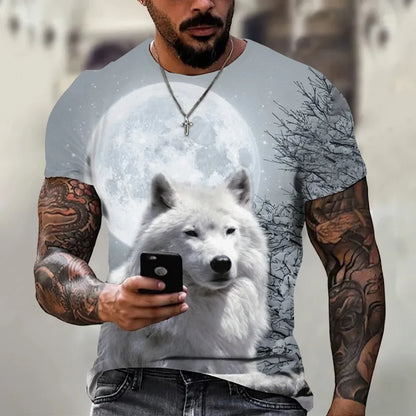 New Fashion Men's Wolf Roar Graphic T Shirt Summer Casual Round Neck T-shirt Trend Street Man Clothes Daily Loose Tops