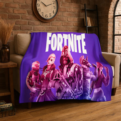 Cartoon F-Fortnite Game Gamer Flannel Blanket Soft Warm Throw Blanket for Bedroom Living Room Bed Travel Camping Picnic Gift