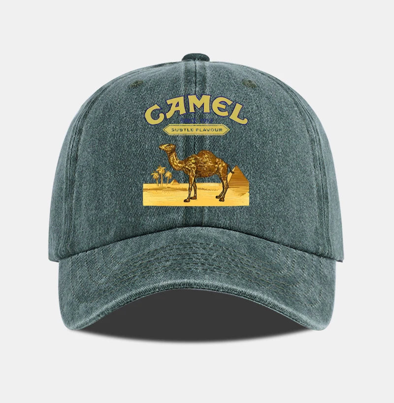 Vintage “Camel” Desert Scene Print Washed Baseball Cap - Adjustable Unisex Vintage Cap for Outdoor Hiking and Mountaineering