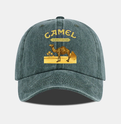 Vintage “Camel” Desert Scene Print Washed Baseball Cap - Adjustable Unisex Vintage Cap for Outdoor Hiking and Mountaineering