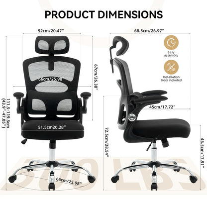 Ergonomic High Back Office Chair with Adjustable Headrest, Lumbar Support, Mesh Computer Gaming Chair, 360° Swivel Rolling Desk Chair
