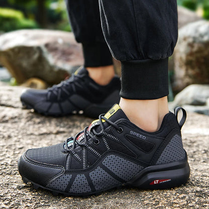 Męskie buty turystyczne – buty sportowe do terenów o zróżnicowanym ukształtowaniu terenu, z oddychającą siateczką, antypoślizgowe, odporne na zużycie – buty turystyczne i rowerowe