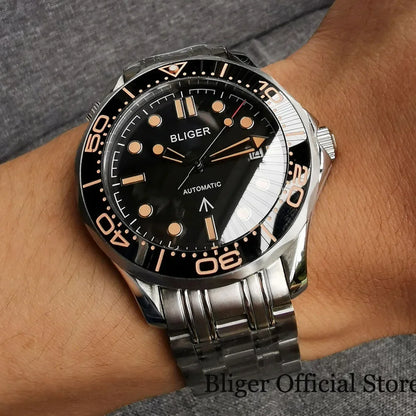 BLIGER 41mm Mechanical Men Watch Sapphire Glass Date 24 Jewel NH35PT5000 MIYOTA 8215 Stainless Steel Mesh Band Rotating Bezel